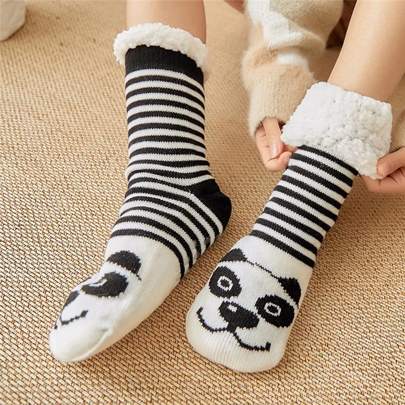 Thick warm sleep socks slippers socks Women Girls Print Cartoon Penguin Warm Winter Non-slip Mid Tube Cute Socks #2d31 (7)