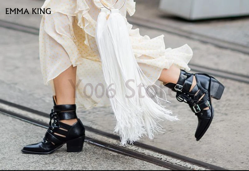

Spring/Autumn New Pointed Ankle Boots Women Square Heel Booties Martin Botines mujer Fashion Sandals Women Trendy Shoes Woman