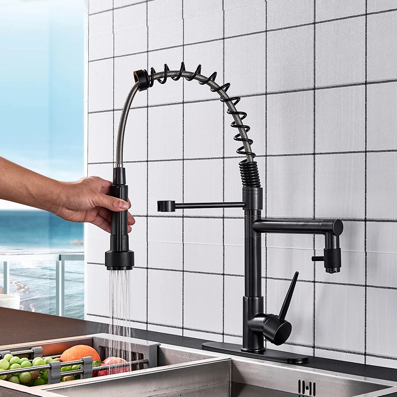  Blackend Spring Kitchen Faucet Pull out Side Sprayer Dual Spout Single Handle Mixer Tap Sink Faucet - 32815920315