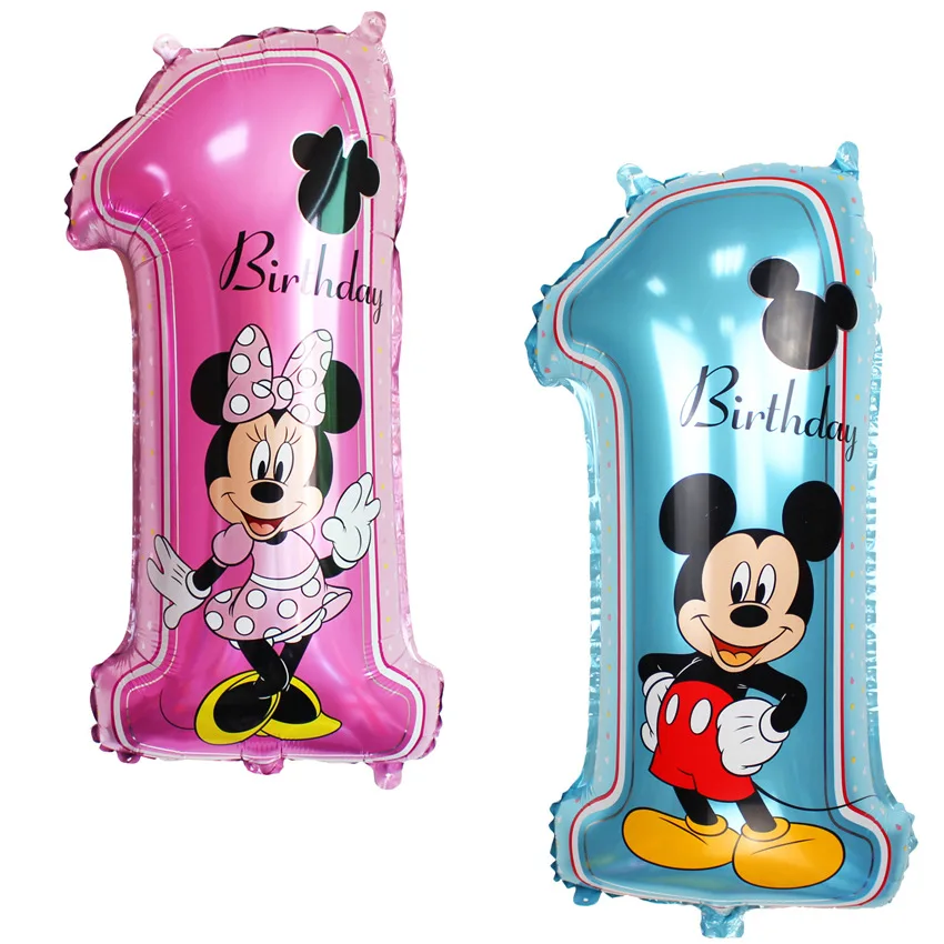 

Happy birthday decoration Minnie Mickey balloon pink Blue baloon Number Helium Foil Balloons Baby 1st Birthday latex balloons