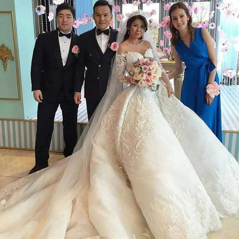 long sleeve cathedral train wedding dress