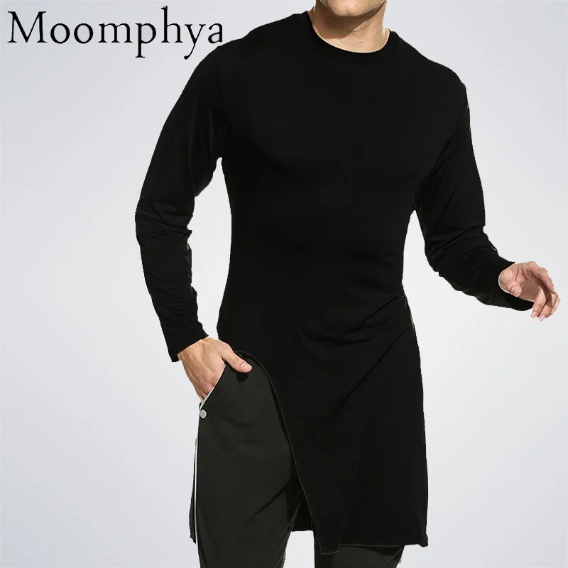 Moomphya/Для мужчин с длинным рукавом мягкий эластичность длинный подол пуловер