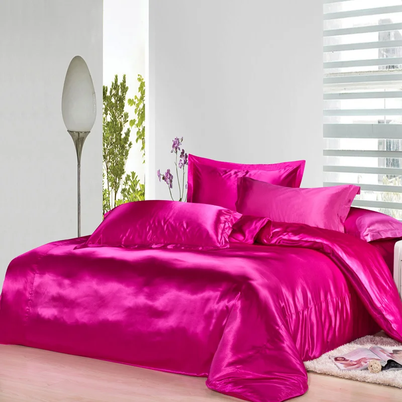 Hot pink wedding luxury mulberry silk bedding set sets for king queen
