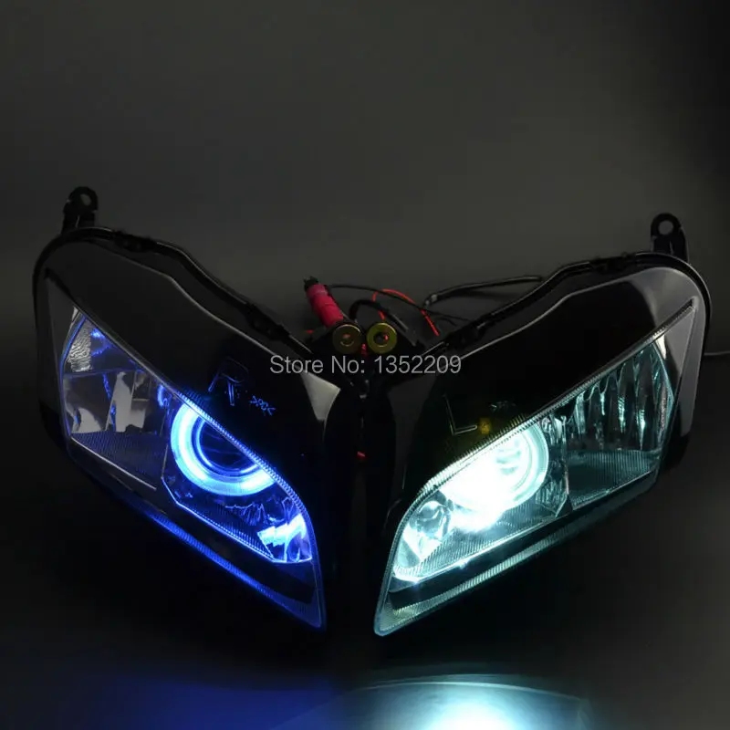 Motorcycle Projector Custom Headlight Assembly HID Blue Angel EyesLamp
