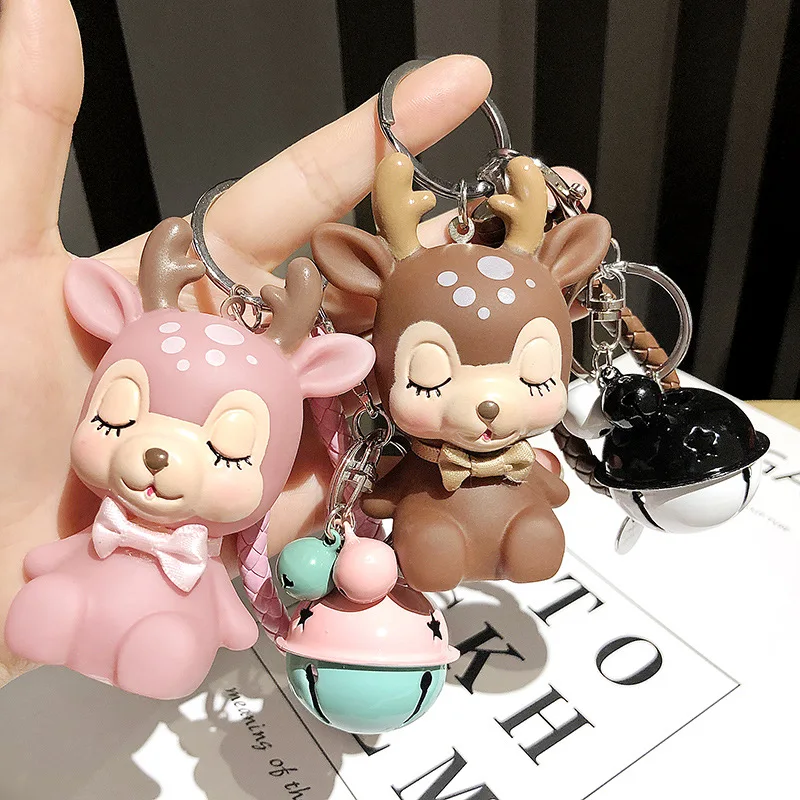 

Fashion Keychains Cute Kawaii Christmas Moose Key Chain Ring Anime Keychain Creative Trinket Charm Women Girl Kids Keyring