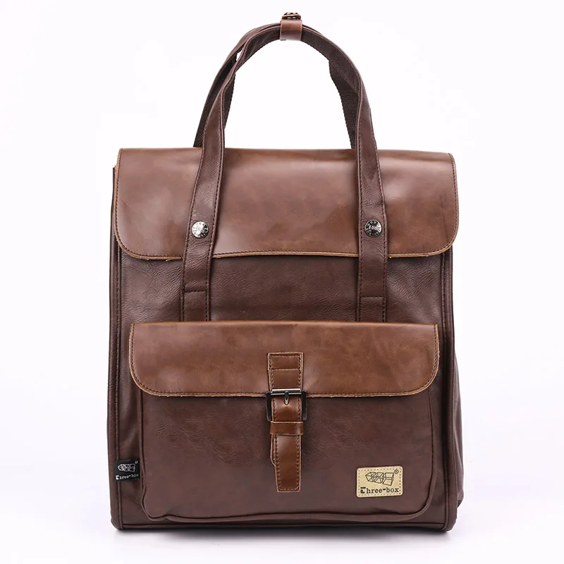 Брендовый мужской школьный рюкзак из искусственной кожи с тремя ящиками, женские винтажные дорожные сумки, высококачественные деловые рюкзаки для ноутбука, Mochila Feminina - Цвет: Коричневый