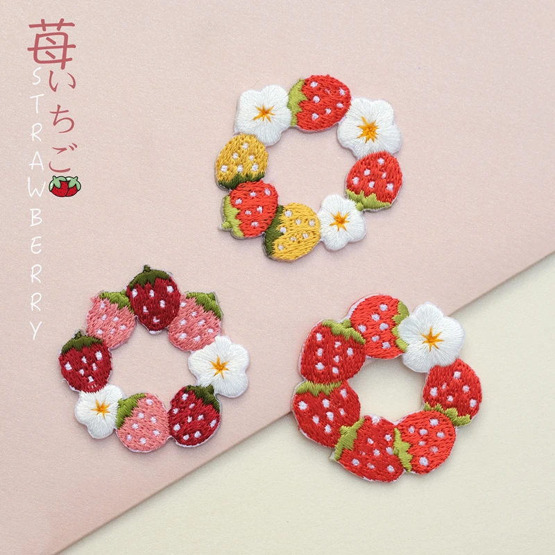 

1PC Sweet Strawberry Donut fabric patches Embroidery Iron On food patch Applique Clothes Quality plants sticker DIY Applique