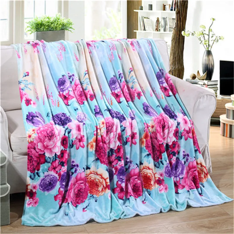 

Brand floral fleece soft fluffy blanket adult for beds High Density sheet blanket for winter home textile