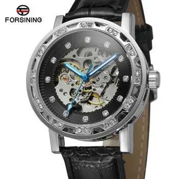 

Forsining Top Brand Men's Casual Style Automatic Movement Skeleton Leather Strap Wrist Watch with Stone On Sale FSG8012M3
