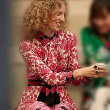 Bees Belts Vintage Print Long Sleeve Dress