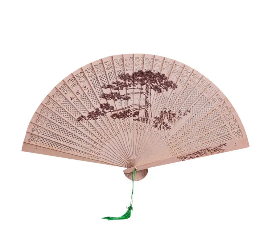 Chinese Traditional Hollow Fan Wooden Hand Made Exquisite Folding Wedding Gift Dropshipping Aug#1 - Цвет: E