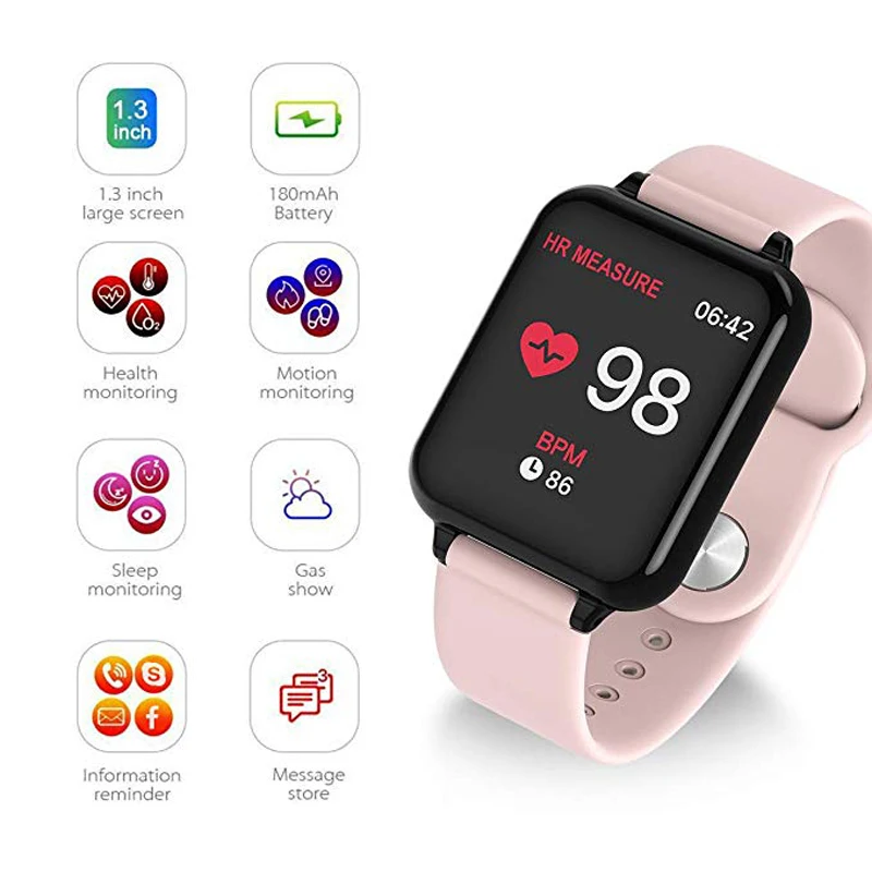 Smart Watch Heart Rate Blood Pressure Monitor Sleep Monitort Information Reminder Waterproof Fitness Tracker For Android iOS