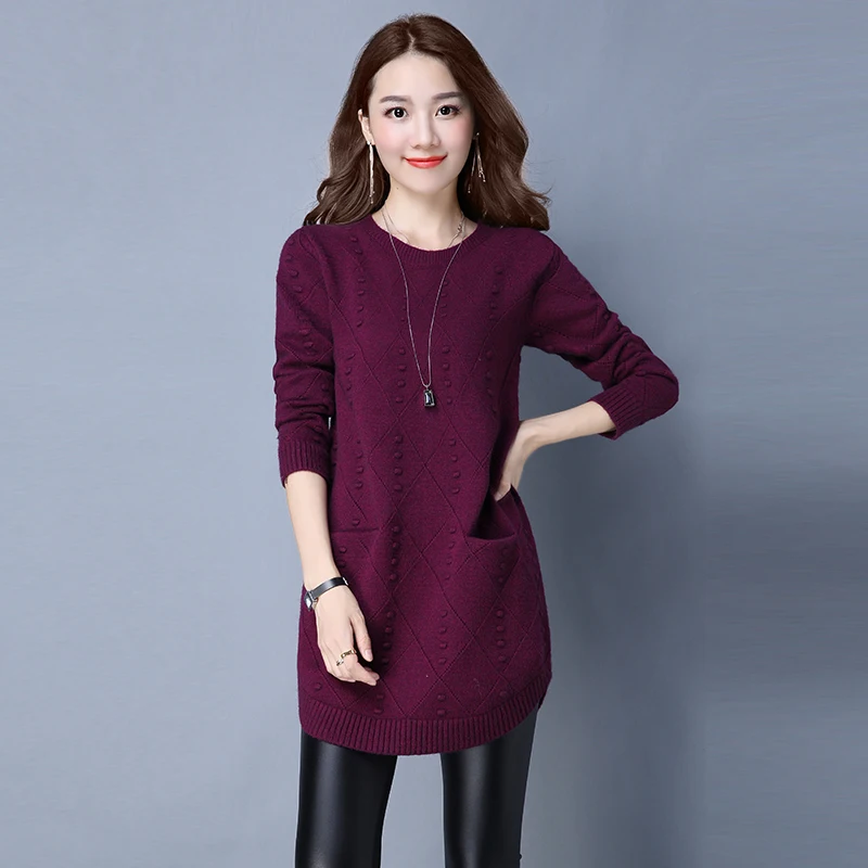 

Long Wool Sweater Dress Women 2016 Spring Autumn Winter Knitted Sweaters Dress Female Long Loose Jacquard Sweater Dress Pullover