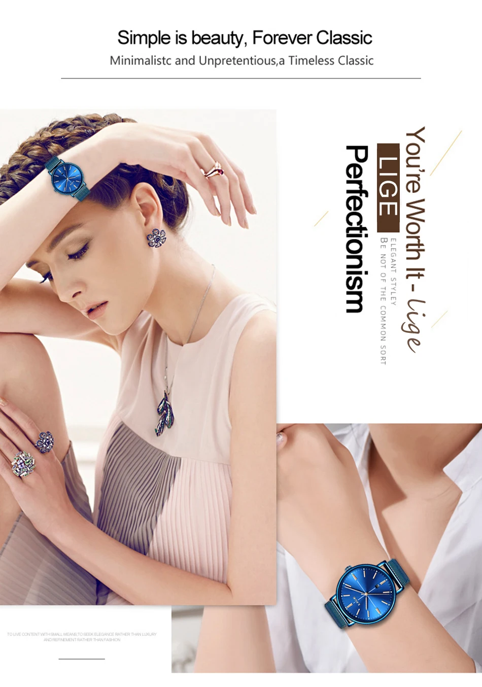 Relogio Feminino LIGE, новые синие часы, женские роскошные брендовые модные часы, кварцевые часы для девушек, полностью стальной сетчатый ремешок, водонепроницаемые часы