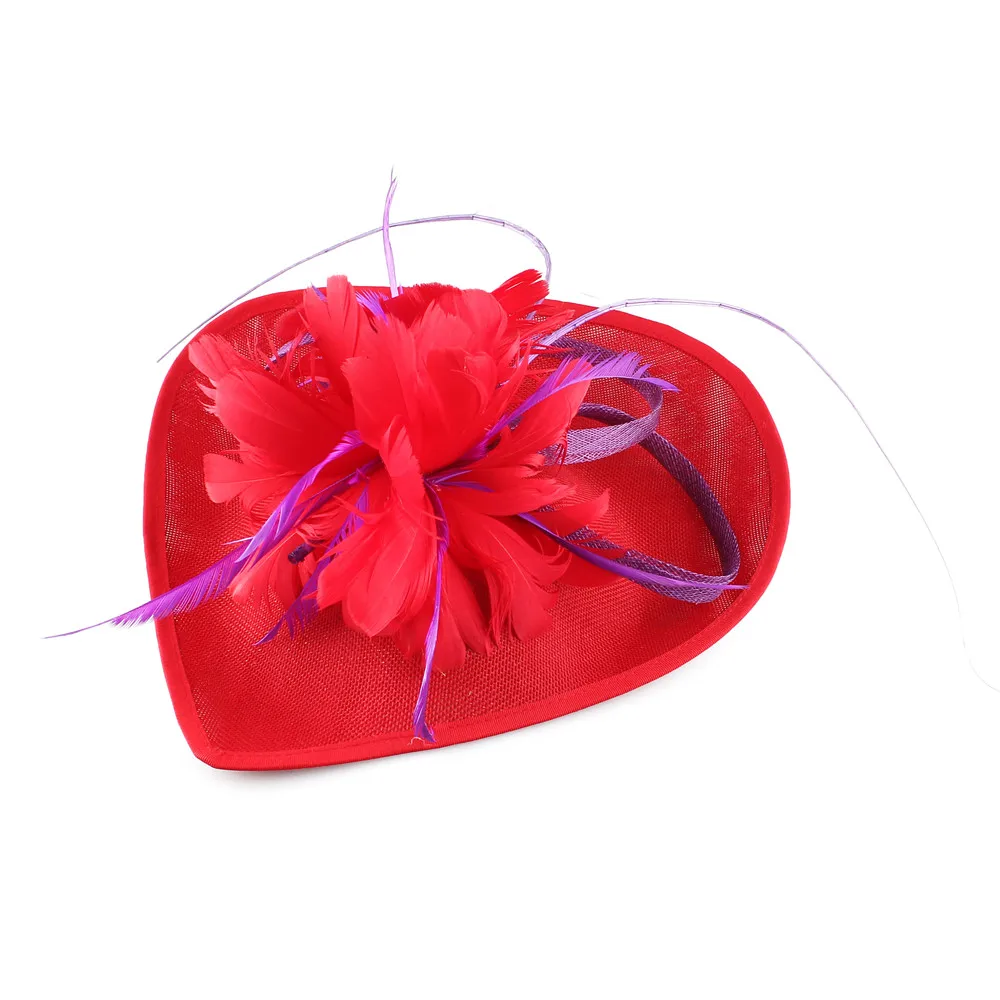 Красное перо цветок большой Дерби чародей шляпа заколка для волос для невесты элегантный женский свадебный головной убор повязка на голову сетка аксессуары для волос