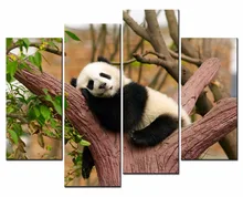4 Panel Modern 3D Giant panda on a branch pictures canvas Home Decoration living room Wall