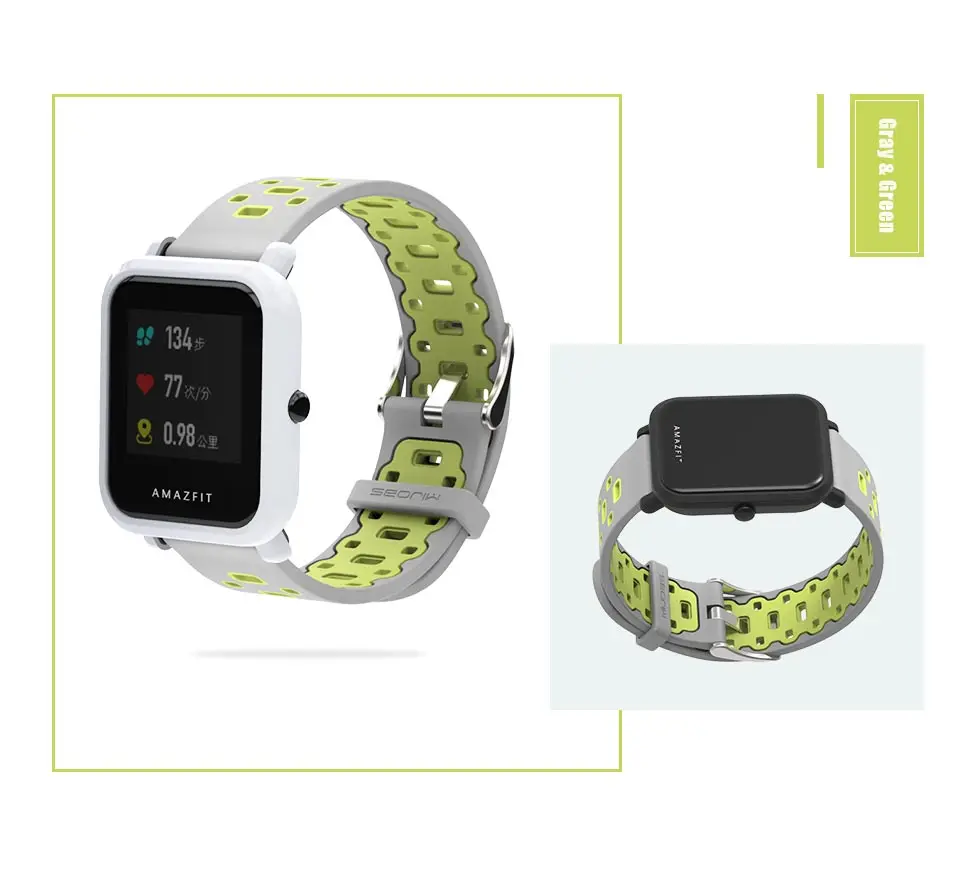 Спортивный силиконовый ремешок Mijobs 20 мм для Xiaomi Huami Amazfit Bip BIT Lite, Молодежные Смарт-часы, браслет, браслет - Цвет: Gray Green