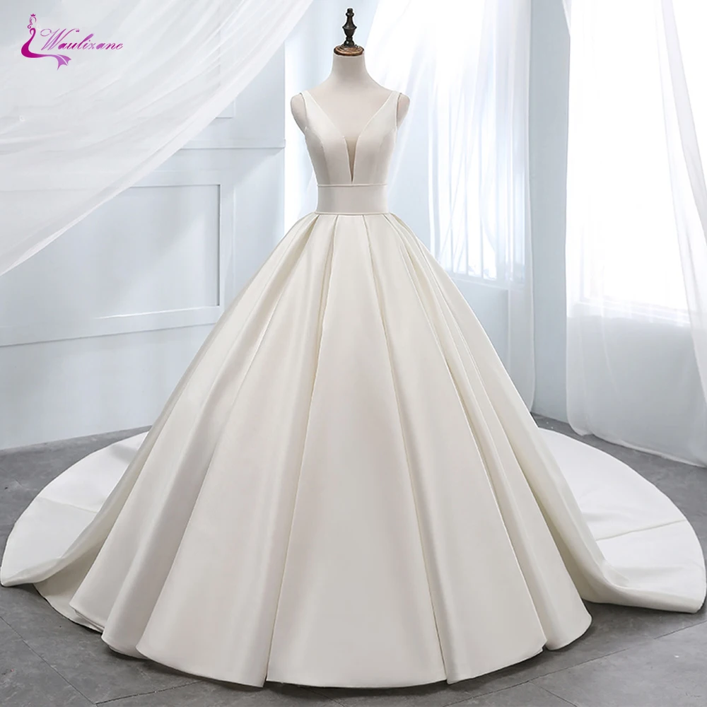 Waulizane роскошный чистый Атлас элегантные линии Свадебные платья с глубоким v-образным вырезом Свадебное платье на шнуровке закрытие