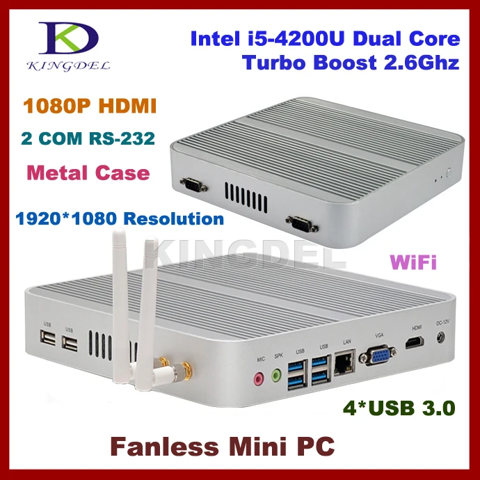 8GB RAM+128G SSD fanless i5 4200u industrial desktop embedded pc,Intel HD 4400 Graphics,2*COM RS232,4*USB 3.0, HDMI,4K HD HTPC