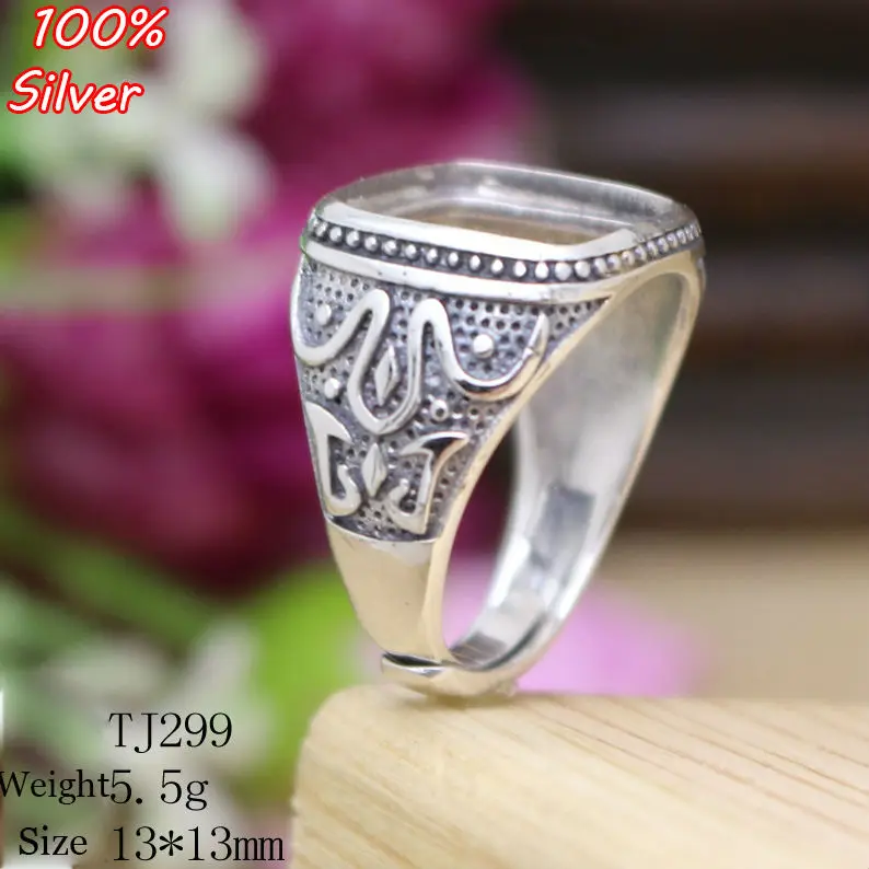 

Sterling Silver 925 White Gold 13*13mm Cabochon Rings for Amber Opal Agate Turquoise Fine Jewelry Wholesale