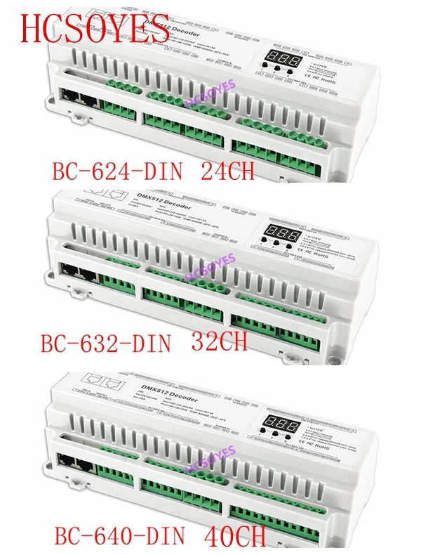 

24 32 40 Channel Constant Voltage Decoder Controller BC-640-DIN/BC-624-DIN/BC-632-DIN DMX512/8bit/16bit RJ45 Connect RGB/RGBW