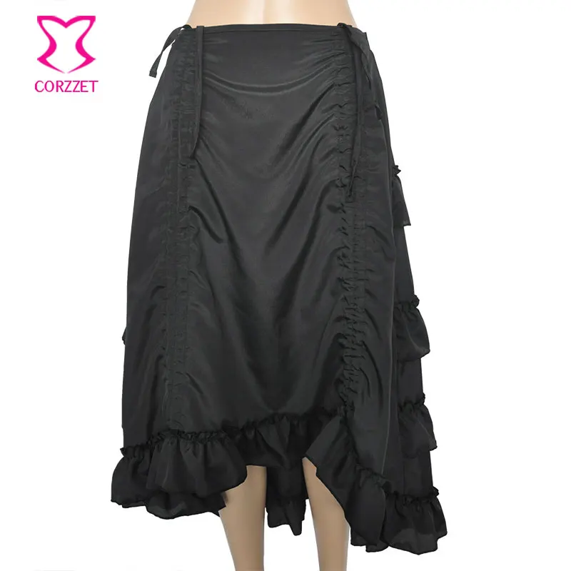 Винтажная коричневая шифоновая Асимметричная плиссированная короткая передняя длинная Jupe псевдостаринные юбки женские викторианские юбки женские s соответствующие корсеты