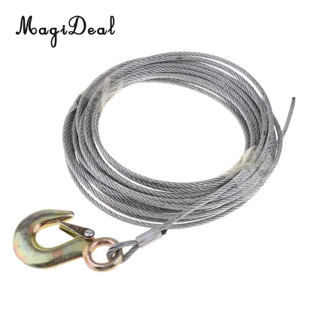 MagiDeal Durable Marine Boat Trailer Wire Rope Winch Cable Galvanized with Heavy Duty Hook 5mm x 10m Canoe Kayak Boat ATV Jet