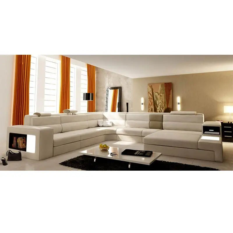 Горячая Распродажа, мебель для гостиной в немецком стиле, кожаный светодиодный светильник, секционный диван с отделением для хранения