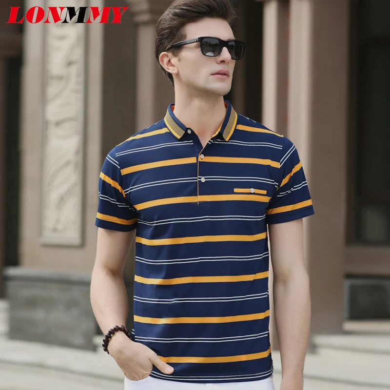 LONMMY PLUS SIZE M 3XL Stripe polo shirt men Cotton Short sleeve