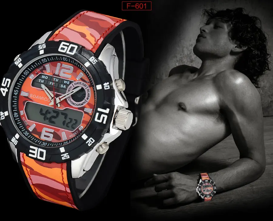 Men Digital Analog LED Wristwatch Male Sports Watches Fashion Brand Mens Watch Rubber Band Red 30M Waterproof Relogio Masculino  (9)