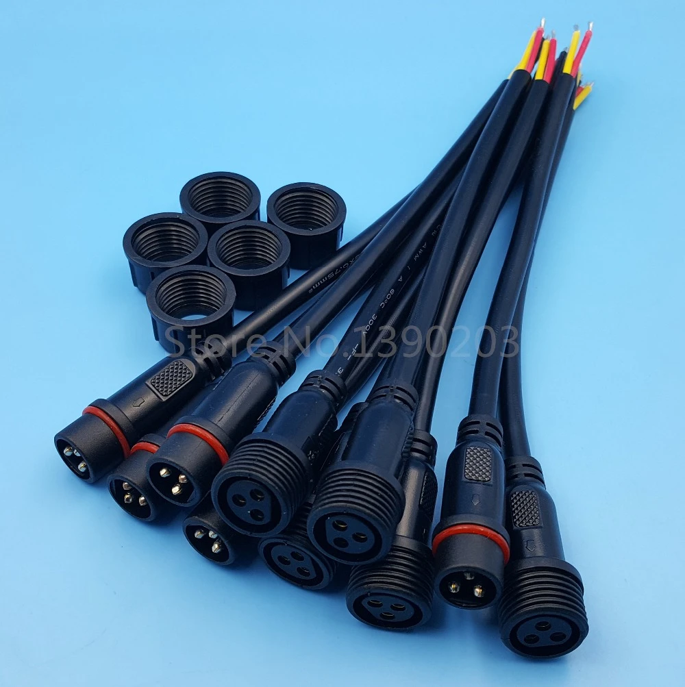 5 Pair IP65 Waterproof 3Pin Wire LED Cable Connectors 3 X 0.75mm² 18AWG Black