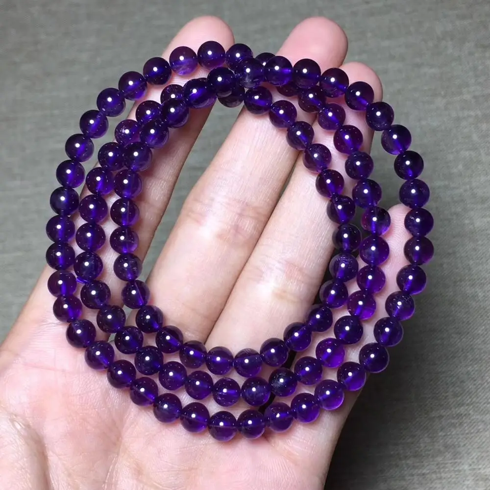 

Genuine Natural Amethyst Quartz Purple Gemstone Round Beads 3 Laps Bracelet Stretch Woman 6mm 7mm Crystal Best Gift AAAAA