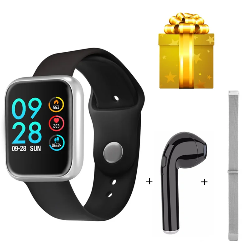 

2019 Smart Band P68 Heart Rate Blood Pressure Monitor Big Colorful Screen Smart Bracelet Wristband +earphone+belt set for men