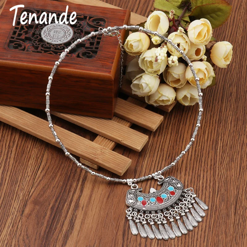 

Tenande Vintage Punk Big Statement Lock Hearts Water Droplets Tassel Necklaces & Pendants for Women Maxi Boho Valentine's Day