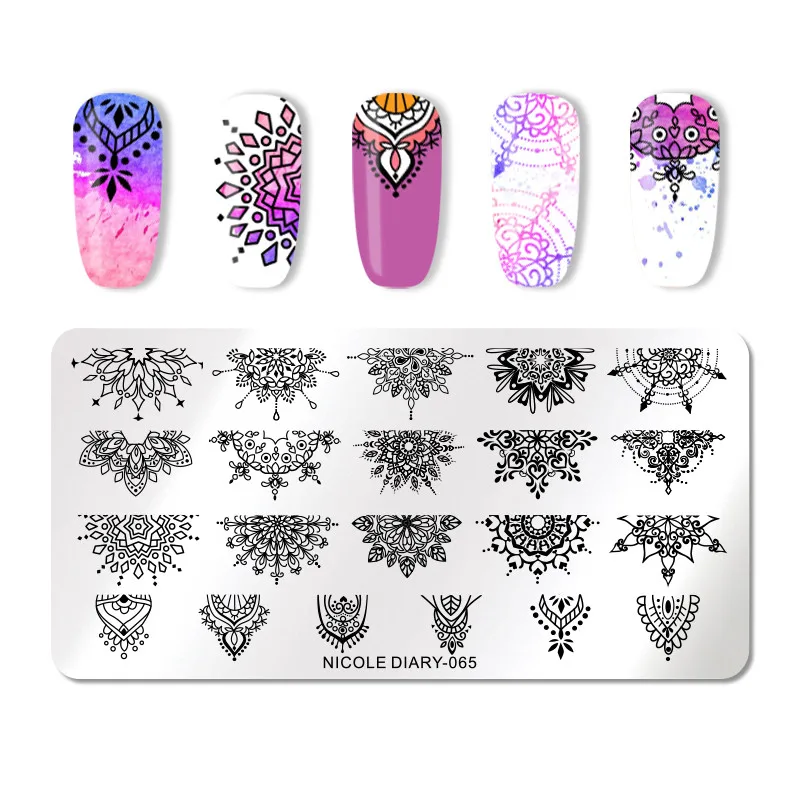 NICOLE DIARY Rectangle Stamping Plate Nail Stainless Steel Marble Plate Mixed Designs Image Nail Art Templates Tools - Цвет: ND-065