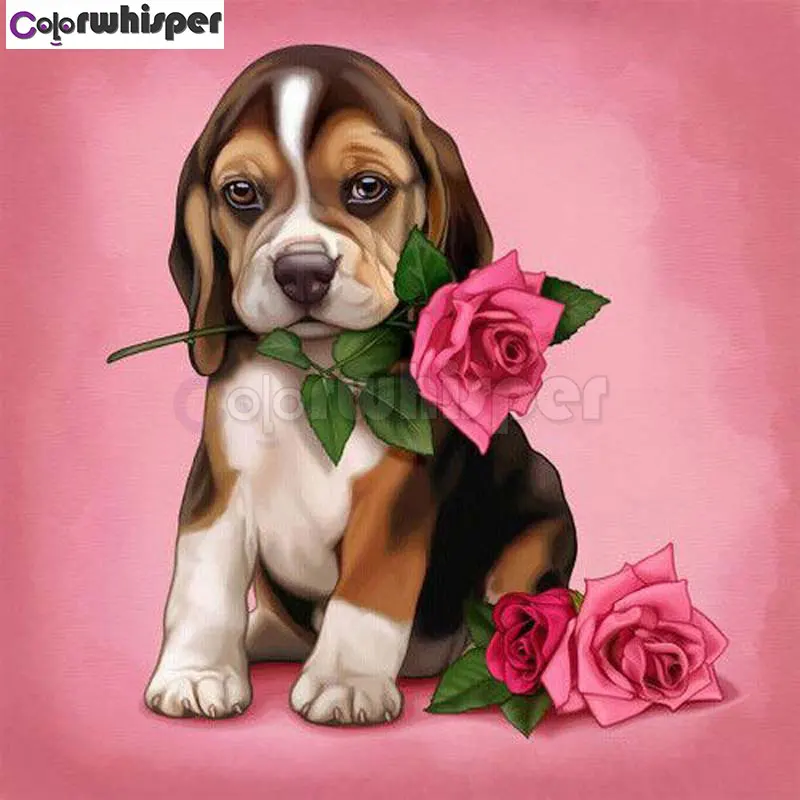 

Diamond Painting Full Square/Round Daimond Painting"Dogs Animal Lovely Roses Flower"Mosaic Rhinestone Embroidery Decor 101DP