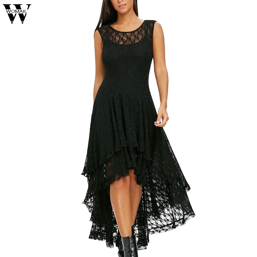 

Womail Dress 1PC Summer Dresses Fashion Women O-Neck Solid Party Sleeveless Lace Camise Hollow Out Suit Dress 2019 Apr25