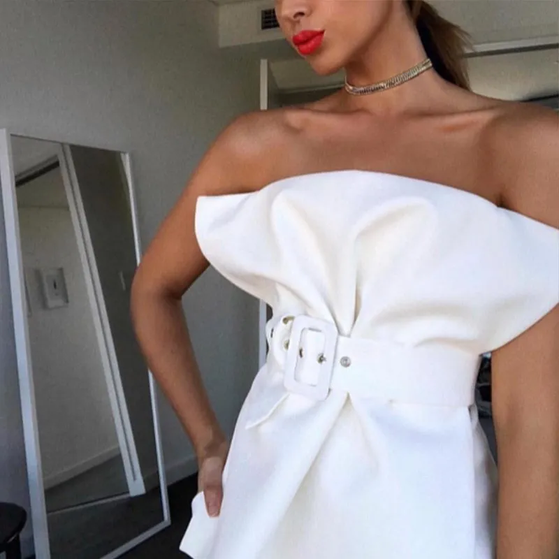 

Summer Women Sexy Formal Business Blouse Office Lady Work Chic Shirt Off Shoulder Strapless Solid Blouse