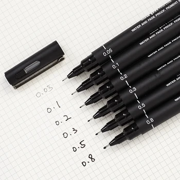 

6pcs Pigment Liner Markers Different Tip 0.05 0.1 0.2 0.3 0.5 0.8 Art Marker Pens Black Fineliner Sketching Pens Stationery