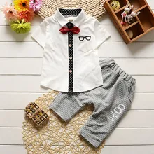 Детские очки для мальчиков, топы, рубашка, шорты, штаны, комплект одежды с галстуком