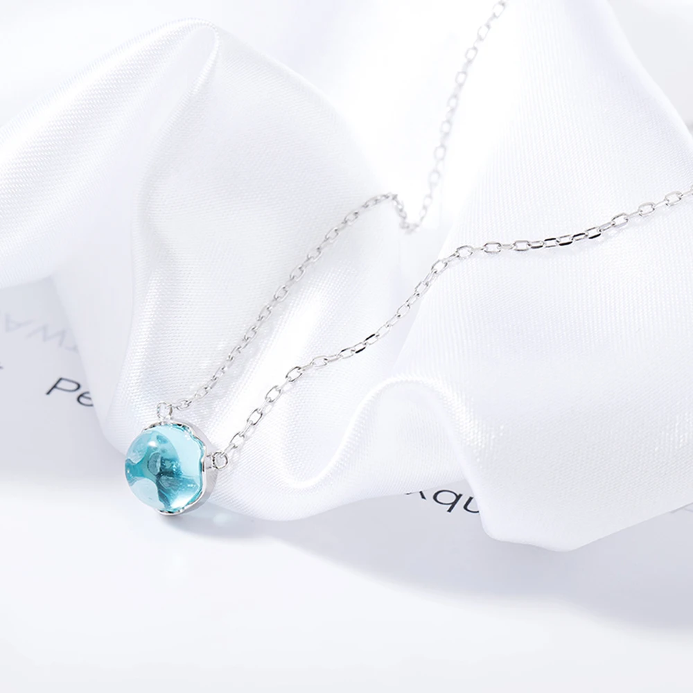 Seven Candy серебро 925 пробы синее прозрачное весеннее ожерелье женская мода