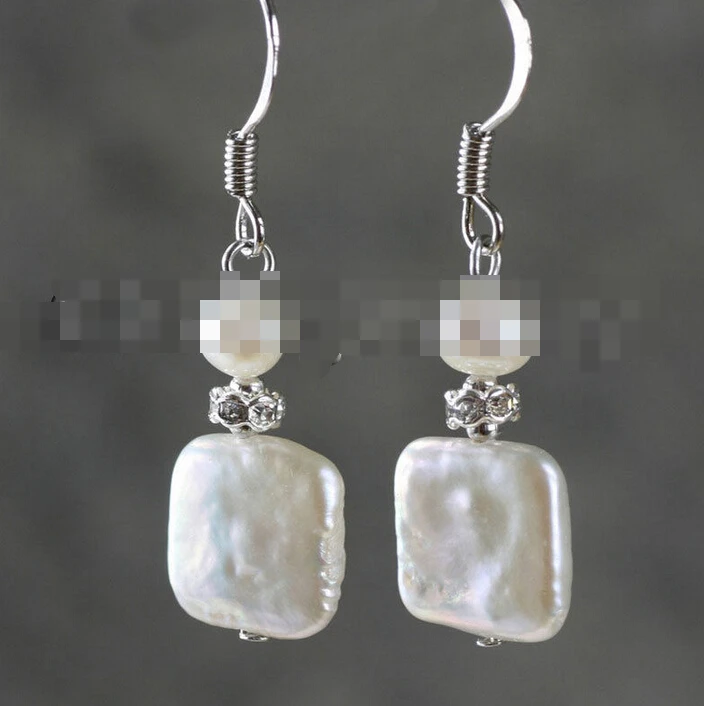 

FREE SHIPPING>>> free shipping 09317 natural white square shape freshwater pearl earring