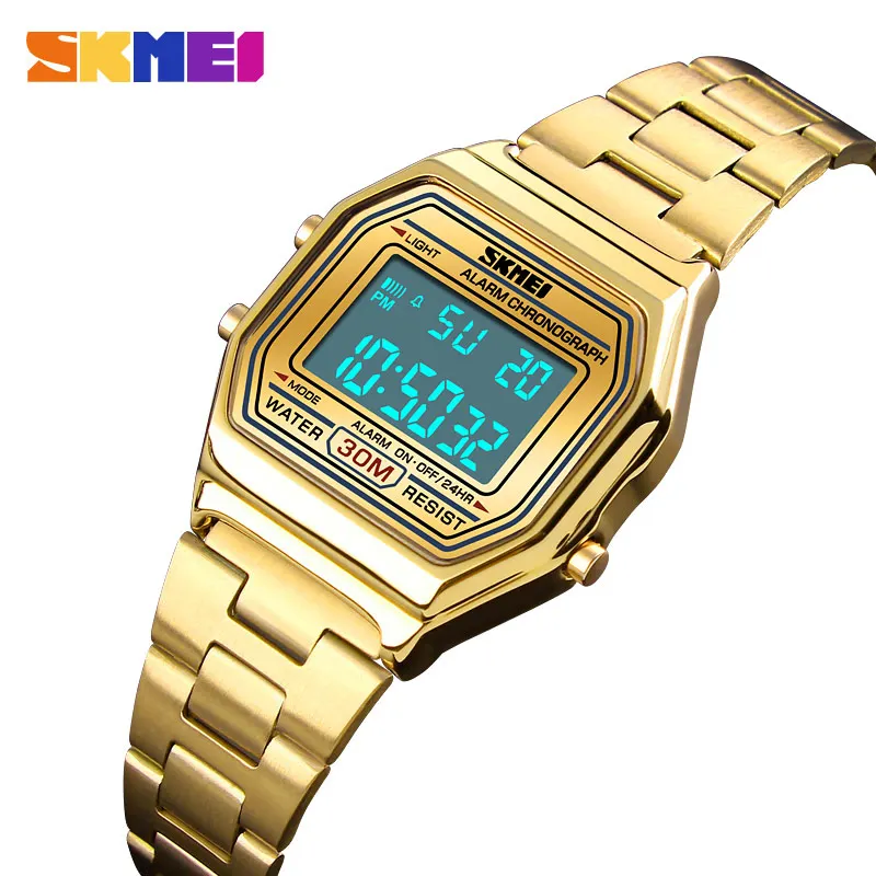 SKMEI Water Resistant Women's Digital Watches Sport Top Brand Luxury Chronograph Fashion Clock Ladies Wristwatch Stainless Steel