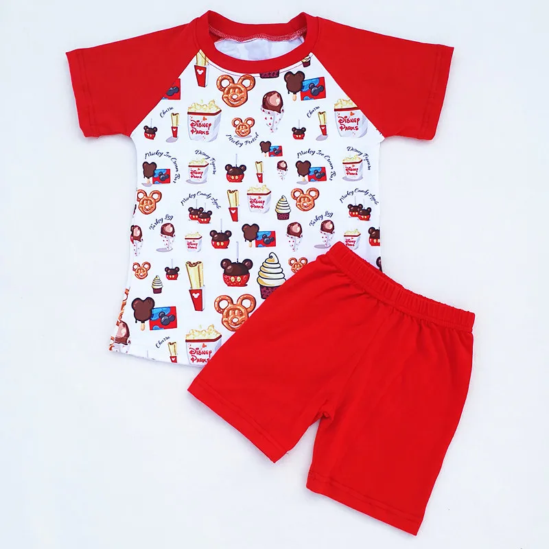 

2018 Summer Outfits Boy Kids Clothing Mickey doughnuts Raglan Sleeve Milk Silk Top with Solid Cotton Shorts Boy Fashiong Bouqitu