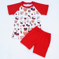 2018 летняя одежда детская одежда для мальчиков Микки пончики рукавом реглан молочное Шелковый топ с однотонные хлопковые шорты мальчик