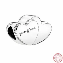 Подарок на день Святого Валентина две бусины в виде сердца «Я люблю тебя» «Ты и я» гравированные DIY Fit PANDORA Подвески Серебро 925 оригинальные ювелирные изделия FL676