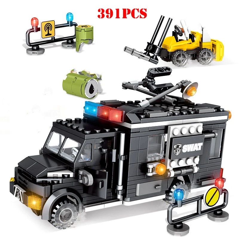 Swat Police Trucks Military Communication Equipment Vehicle Building Blocks Compatible Legoing Technic City Bricks Children Toys
