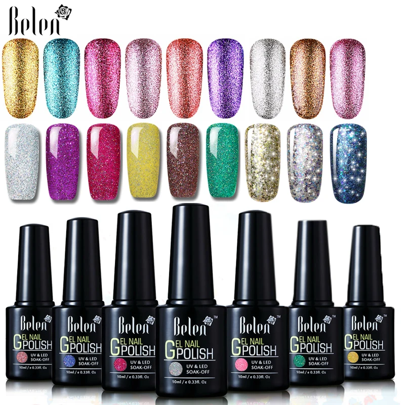 

Belen 10ml Bling Starry Neon Giltter UV Nail Gel Polish Paint Gellak Hybrid Varnish Semi Permanent Lucky Lacquer Base Top