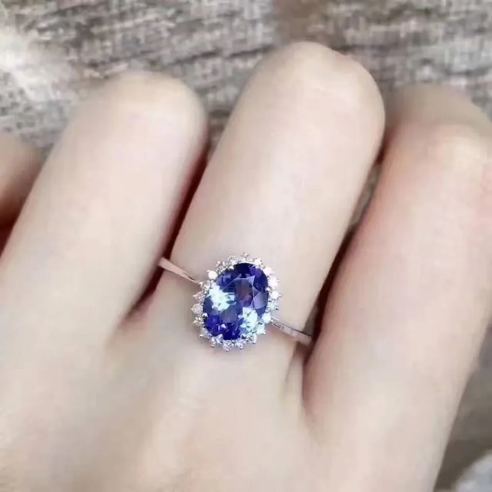 Кольцо с натуральным синим танзанитом из серебра S925 пробы, кольцо с натуральным камнем, модное элегантное кольцо Diana, женские кольца для свадебной вечеринки, ювелирные изделия