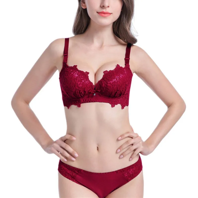Women Intimates Suits Cross Strap Back Adjustment Underwear Sets Gather Embroidered Girl Front Button Bar Sets